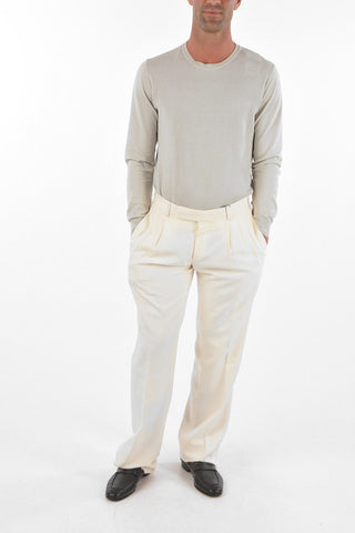 Linen Silk LEADER Chino Pants with Double Pleat