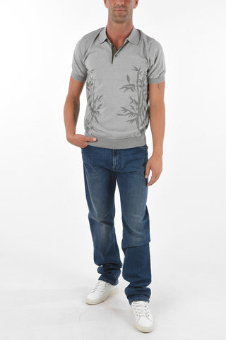 Plant Motif ZERO F. Striped Polo