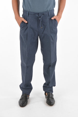 ID Double-pleated Chino Pants with Waist Drawstring