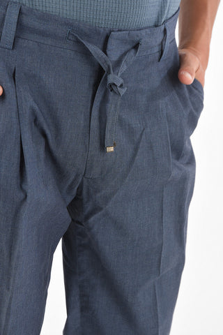 ID Double-pleated Chino Pants with Waist Drawstring
