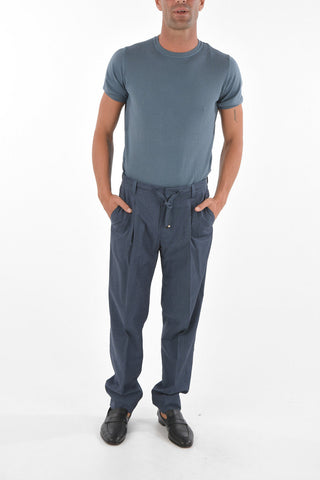 ID Double-pleated Chino Pants with Waist Drawstring