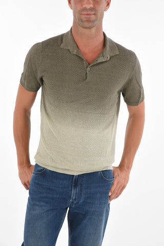 Two Tone Jacquard Flax Sweater with Polo Neck
