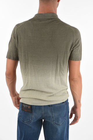 Two Tone Jacquard Flax Sweater with Polo Neck