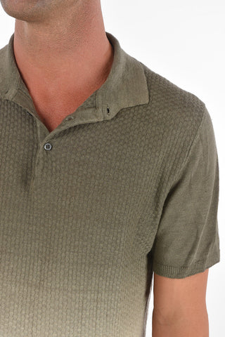Two Tone Jacquard Flax Sweater with Polo Neck