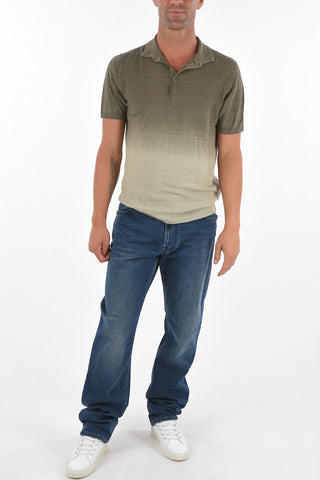 Two Tone Jacquard Flax Sweater with Polo Neck