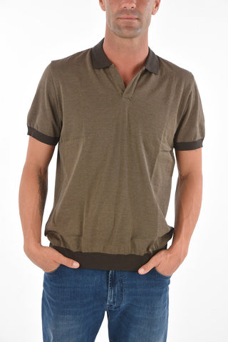 Buttonless Striped Motif Cotton Polo