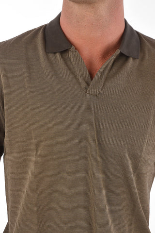 Buttonless Striped Motif Cotton Polo