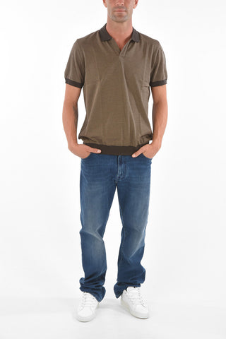 Buttonless Striped Motif Cotton Polo