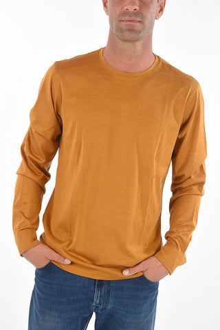 Crew Neck Long-sleeved Silk Blend T-Shirt