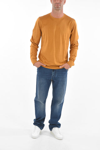 Crew Neck Long-sleeved Silk Blend T-Shirt