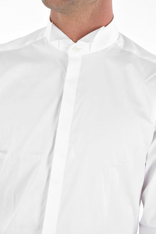 Wing Tip Collar Cufflinked Popeline Cotton Slim Fit Shirt