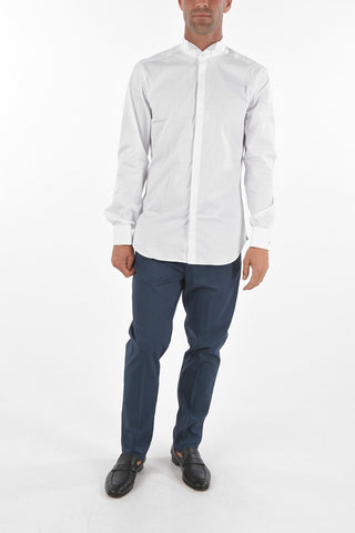 Wing Tip Collar Cufflinked Popeline Cotton Slim Fit Shirt
