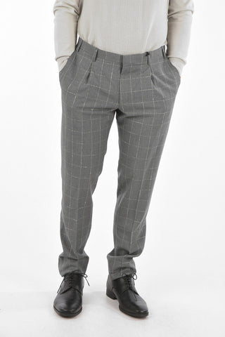CC COLLECTION Pantaloni a Una Pince in lana Vergine con Motivo Windowpane