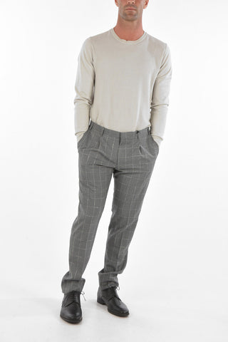 CC COLLECTION Virgin Wool Single-pleated Pants with Windowpane Check Pattern