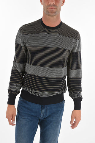 Crew Neck Striped Cotton Blend Sweater