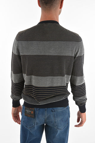 Crew Neck Striped Cotton Blend Sweater