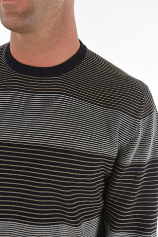 Crew Neck Striped Cotton Blend Sweater