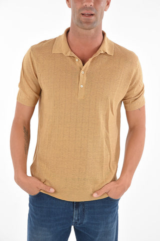 4 Button Herringbone Flax Polo