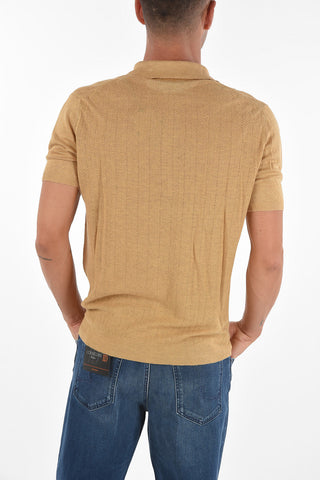 4 Button Herringbone Flax Polo