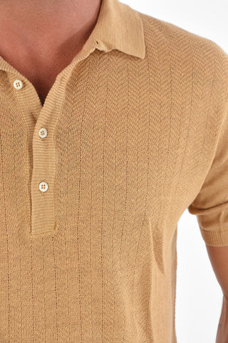 4 Button Herringbone Flax Polo