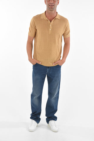 4 Button Herringbone Flax Polo