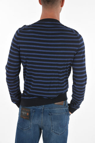 Crew Neck Awning Striped Silk Blend Sweater