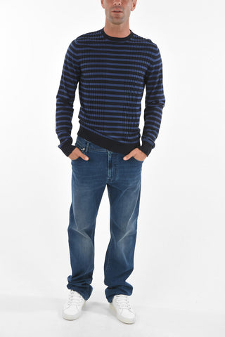 Crew Neck Awning Striped Silk Blend Sweater