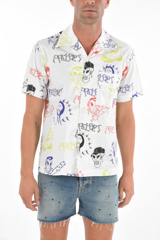 camicia stampata a manica corta con taschino a toppa