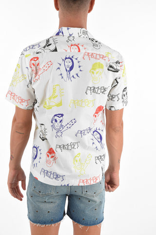 camicia stampata a manica corta con taschino a toppa