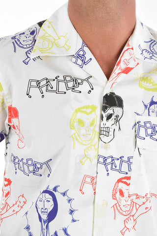 camicia stampata a manica corta con taschino a toppa