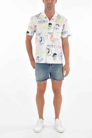camicia stampata a manica corta con taschino a toppa