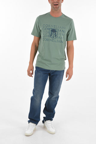 Crew Neck Cotton T-Shirt with Printed Logo