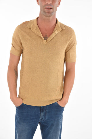 4 Button Jacquard Flax Polo