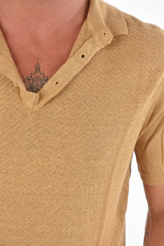 4 Button Jacquard Flax Polo