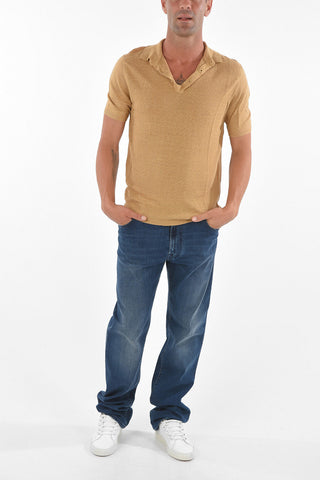 4 Button Jacquard Flax Polo
