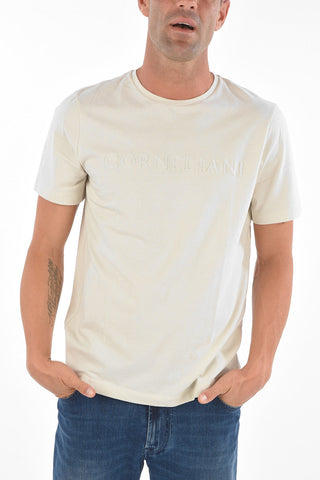 Crew Neck Embroidered Logo Stretch Cotton T-Shirt