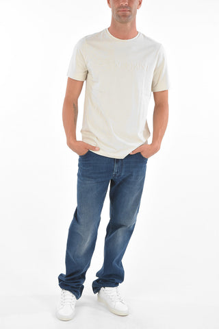 Crew Neck Embroidered Logo Stretch Cotton T-Shirt