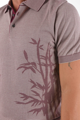 Polo ZERO F. a Righe con Motivo Vegetale