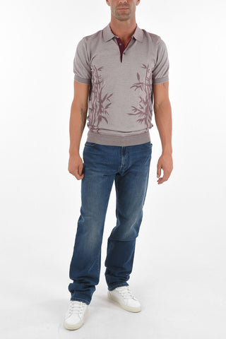 Polo ZERO F. a Righe con Motivo Vegetale