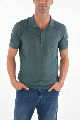 4 Button Herringbone Flax Polo