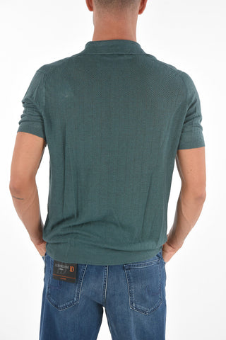4 Button Herringbone Flax Polo