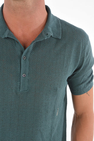 4 Button Herringbone Flax Polo