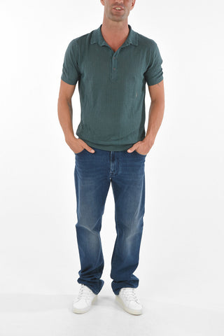 4 Button Herringbone Flax Polo