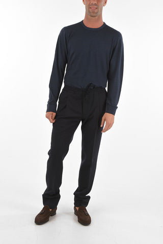 ID Pantaloni a Una Pince IDENTITY in lana Vergine con Elastico in Vita