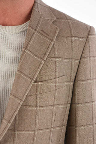 CC COLLECTION Hemp Virgin Wool RIGHT Blazer with Windowpane Check Pattern