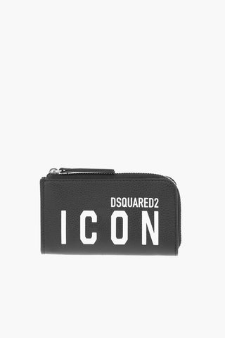 ICON zip closure textured leather card holder