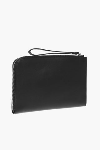 ICON logo printed textured leather clutch