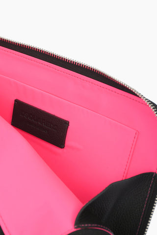 ICON logo printed textured leather clutch