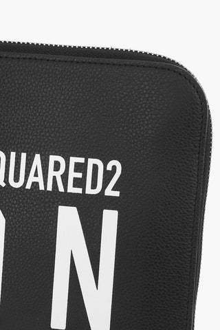 ICON logo printed textured leather clutch