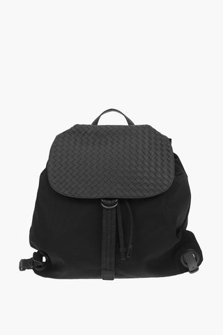 Technical Fabric Backpack with Basket Weaved Leather Detail